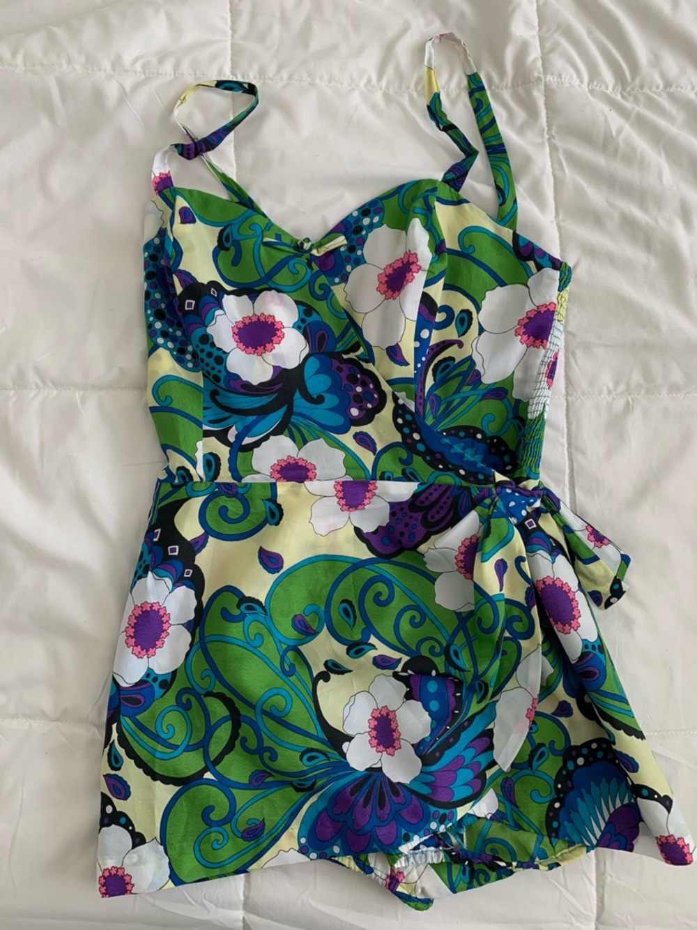 Vintage 1960s pin up one piece wrap around rockabilly swimsuit Hawaii floral